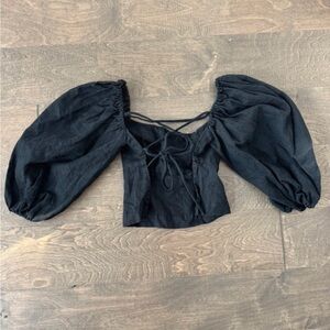 Revolve Elegant Black Puff Sleeve Top with open back